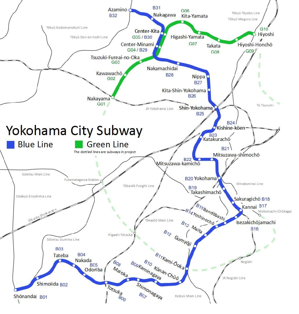 Yokohama χάρτη του μετρό